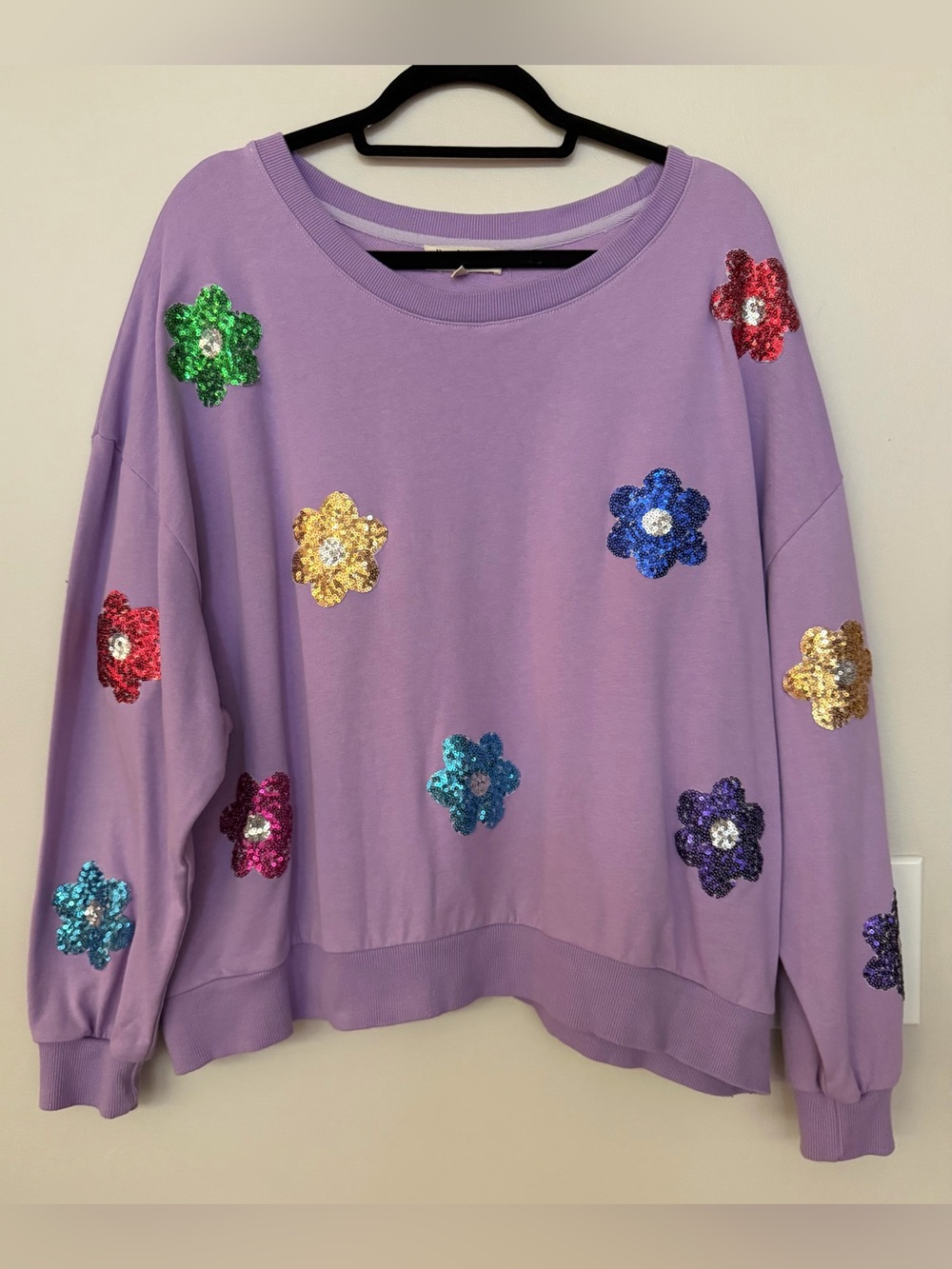 Peach Love California Lavender Sequin Flower Sweatshirt
